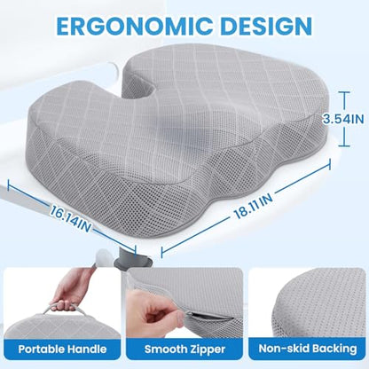 TushGuard Memory Foam Office Chair Seat Cushion - Light Grey, X-Large - color: Light Grey, size: X-Large