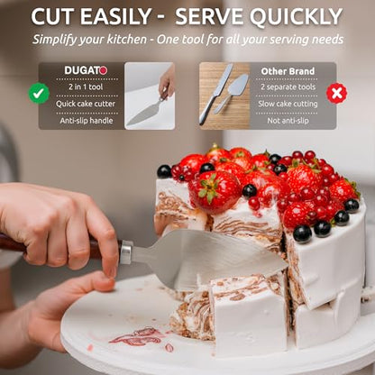 DUGATO Pie Server Spatula, Serrated Stainless Steel with Wood Handle