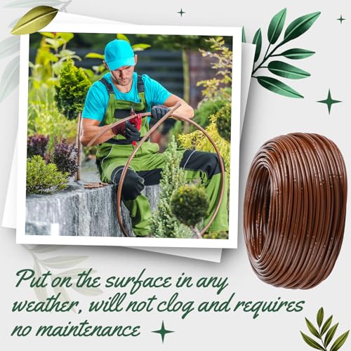 Nuanchu 656 ft 1/4" Drip Irrigation Tubing Irrigation Hose Garden Watering Tube Line with 6 Inch Emitter Spacing Blank Distribution Tubing Drip Line Watering for Garden Irrigations System, Brown