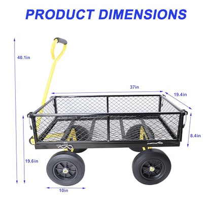 Wagon with Removable Sides - Farm, Warehouse & Garden Dump Cart - Solid Yellow+Black Wheels - color: Yellow+black Solid Wheels