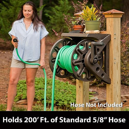 Liberty Basics 512 Wall Mounted Hose Reel with Shelf, Bronze - style: Hose Reel
