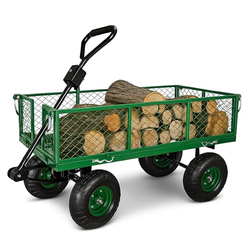 Backyard Expressions Heavy Duty 600 Lbs Capacity Mesh Steel Garden Cart Folding Utility Wagon with Removable Sides and (4) 10 Inch Wheels (Green) - style: 600 Lb