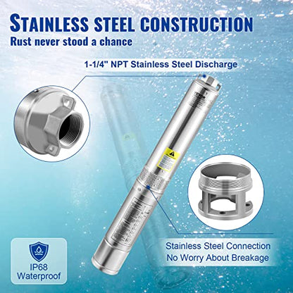 VEVOR Deep Well Submersible Pump 1/2 HP 115V/60Hz 28 GPM Flow 167 ft Head - style: 0.5HP/115V/ Built-in Controller