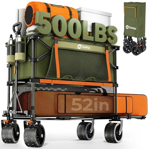Sekey 400L Double-Decker Wagon, 500 lb Capacity, 50 in Extender - color: Army Green