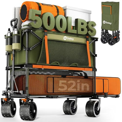 Sekey 400L Double-Decker Wagon, 500 lb Capacity, 50 in Extender - color: Army Green