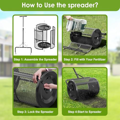 Seeutek Compost Spreader, 24" Peat Moss Spreaders with 3 Heights - color: Black