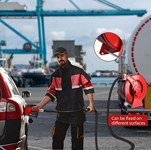 Fuel Hose Reel with Fueling Nozzle, 3/4" x 50FT Retractable Diesel Hose Reel, 300 PSI Industrial Heavy Duty Auto Swivel Rewind Hose Holder Reels, for Vehicle Tank Truck Trailer Ship - size: 3/4" x 50FT with nozzle