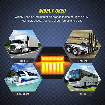 Nilight 3.8 Inch 6 LED Amber Trailer Side Marker Lights,10 Pack - color: 3.8" Amber 10Pcs