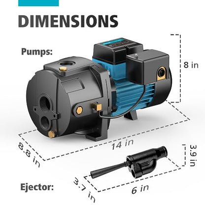 3/4HP Shallow/Deep Well Jet Pump with Ejector Kit, 115V/230V Durable Cast Iron Pump, Well Depth up to 50 ft, Automatic Pressure Switch, for Farm, Lawn, Garden - size: 3/4 HP Shallow/Deep Well Pump