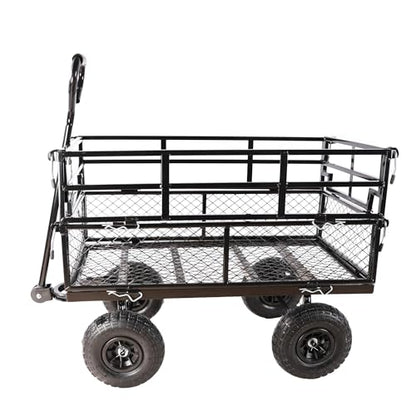 Heavy Duty Garden Wagon with Foldable Sides, Pneumatic Tires, Adjustable Handle (Black Double Layer) - color: Black Double Layer