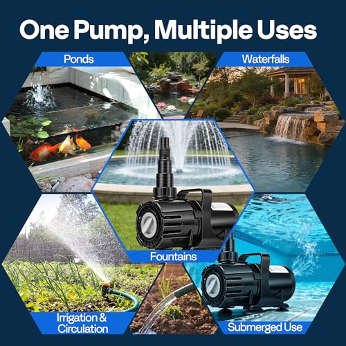 VIVOHOME 120W Pond Pump, 800-2100GPH Adjustable Flow Submersible Water Pump - size: 800-2100GPH