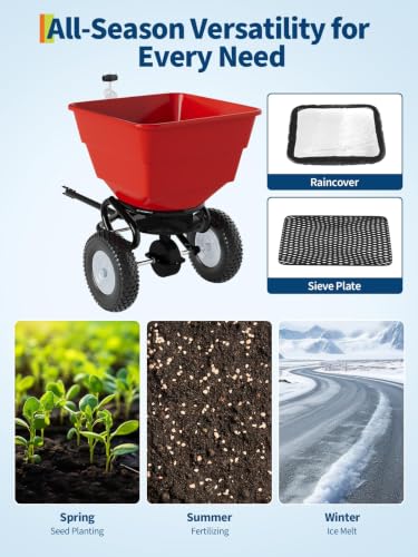 130 lbs Tow-Behind Broadcast Spreader, Pull Behind Fertilizer&Seed Spreader