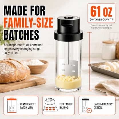 61oz Electric Butter Churn, One-Touch Butter Maker with 6-Slot Steel Paddle - size: Medium