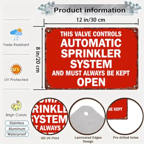Aluminum Metal Sign This Valve Controls Automatic Sprinkler System 8x12in
