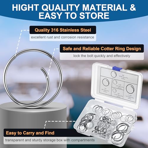66 Pcs 316 Stainless Steel Cotter Ring Kit, 5 Sizes, Marine