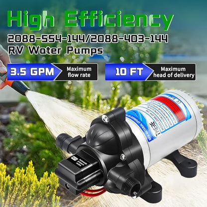 12V Fresh Water Pump,2088-403-144/2088-554-144 Diaphragm RV Pump,45 PSI 3.5 Gallons Per Minute RV Water Pump with 1/2MNPT Connection for Agricultural Spraying RV Marine Yacht - color: Silver1