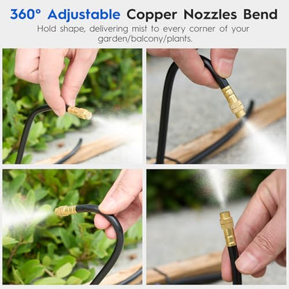 360° Automatic Drip Irrigation Kit - 5/16'' Tubing, Adjustable Universal Spray Nozzle, Copper Atomizing System for Garden/Lawn/Greenhouse - Multi-Directional Rotation, Quick Connectors, 49FT - size: 49FT