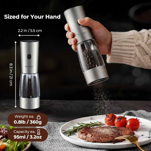 Electric Salt and Pepper Grinder Set of 2, Rechargeable High-Torque Mills