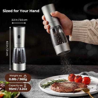 Electric Salt and Pepper Grinder Set of 2, Rechargeable High-Torque Mills