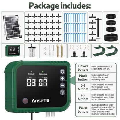 8W Solar Drip Irrigation System for Garden, Supports 30 Pots Plants