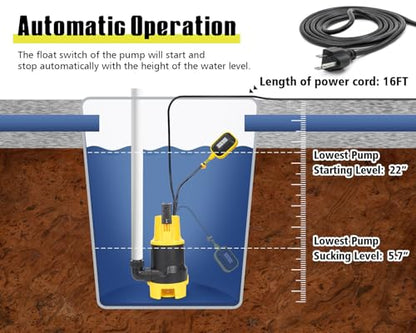 1.5 HP Submersible Sump Pump, 6500 GPH, Float Switch - style: 6500GPH Powerful Water Pump