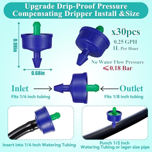 60Pcs 0.25 GPH Drippers Pressure Compensating Drip Emitters - color: 60 PCS 0.25GPH