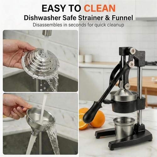 Jusfoouo Cast Iron Citrus Juicer with Stainless Steel Cup, Black - color: Black