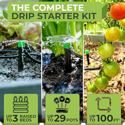 CARPATHEN Drip Irrigation System Kit for Garden Watering, Sprinkler, 100 ft - size: Barbed Fitting 100 feet