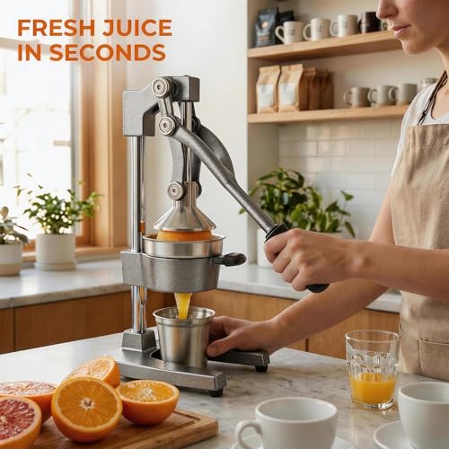 Jusfoouo Cast Iron Citrus Juicer with Stainless Steel Cup, Grey - color: Grey