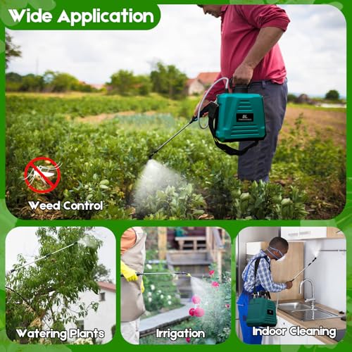 2 Gallon Battery Powered Sprayer,Electric Weed Sprayer 3 Mist Nozzles Yard - color: Green