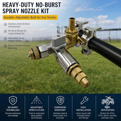 2-Pack Boomless & Fence Line Sprayer Nozzle for ATV – Brass Construction, 31FT Spray Swath, Adjustable Pattern, Universal Fit for Spot Sprayers.