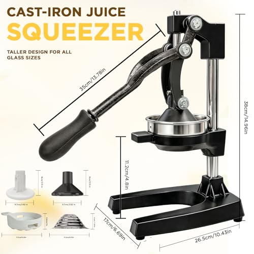 Cast Iron Juicer,Manual Juicer Hand Press,Orange Lemon Squeezer,Heavy Duty Manual Juicer,Professional Citrus Juicer Fruit Juice -Stainless Steel,Easy to Clean Black - color: Black