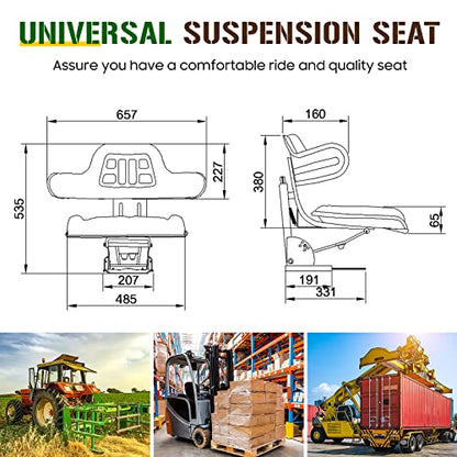 Black Universal Adjustable Tractor Suspension Seat for Ford/New Holland 1020 1530 2020 2030 2040 2155 2130 2140 3040 3900 3930 3910 3000 3010 3300 3330 3400 3600 3610 Shock Absorbing Alloy Steel+PVC