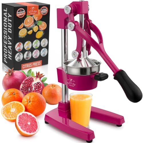 Zulay Kitchen Cast Iron Juicer - Heavy Duty Orange Juicer with Detachable Strainers for Easy Cleaning, Citrus Press for Citrus Fruits, Perfect for Bartenders, Juice Lovers & Health Enthusiasts - color: Electric Pink, size: Cast Iron Juicer