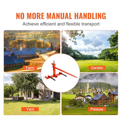 Happybuy 49" Hay Spear, 1600lbs Capacity, Three-Point Hitch Attachment with 2 Stabilizer Spears, Quick Attach Forks