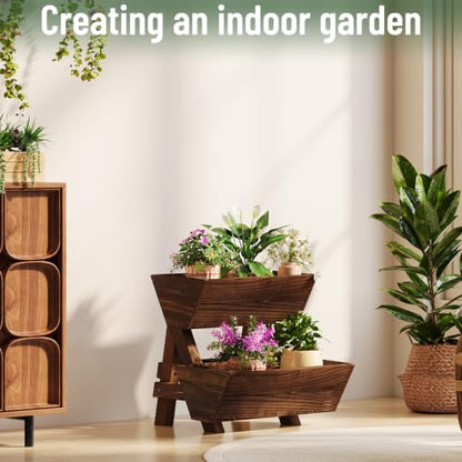 2-Tier Vertical Wooden Raised Garden Bed, Garden Planter Box,Carbonized - color: Carbonized, size: 2-Tier Small