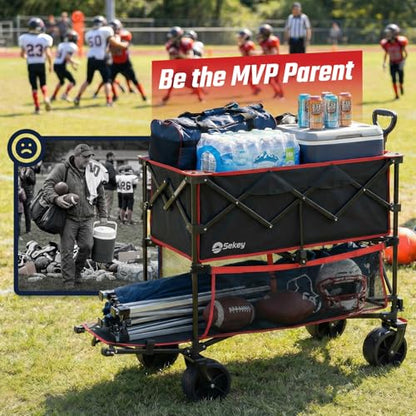 Sekey 400L Double-Decker Wagon, 500 lb Capacity, 50 in Extender - color: Red