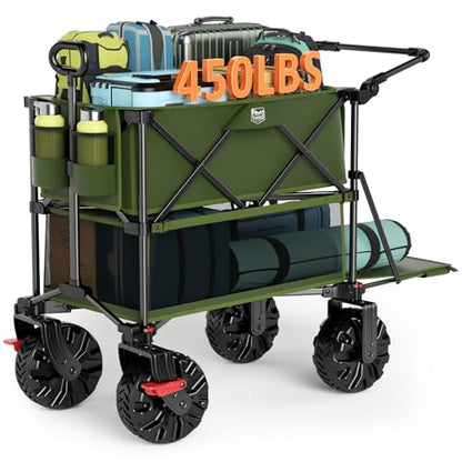 TIMBER RIDGE Push & Pull Double Decker Wagon, 400L Capacity & 450lb Load - color: Green, size: With Push Handle