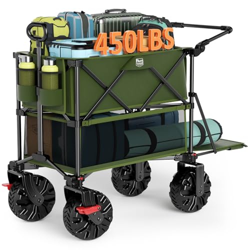 TIMBER RIDGE Push & Pull Double Decker Wagon, 400L Capacity & 450lb Load - color: Green, size: With Push Handle