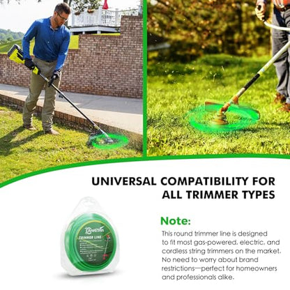 155 String Trimmer Line,Round Green Weed Eater String, Premium Nylon Universal 0.155" Diameter x 1LB - color: .155in × 1LB-Grn