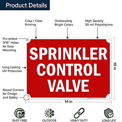 Sprinkler Control Valve Sign, 10x14 Inches, 55 mil thick HDPE (high density - size: 10x14 - Polyethylene