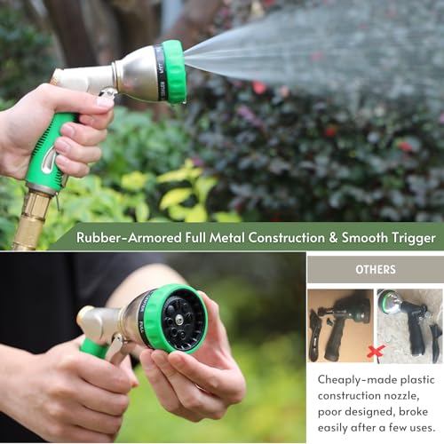 HOSUN 100% Metal Garden Hose Nozzle Sprayer with Ergonomic Handle, Green - color: Green