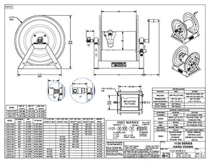 Coxreels 1125-4-500 Steel Hand Crank Hose Reel | Steel Hose Reel | 1/2 x 500' | 17.63”x41.5”x18.75” - size: 1/2" x 500'