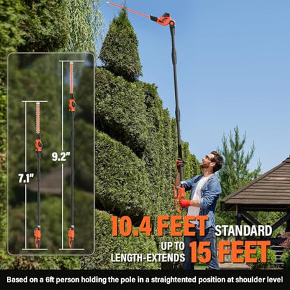 18 Inch 20V Cordless Pole Hedge Trimmer, 2×2.0Ah Battery & Charger