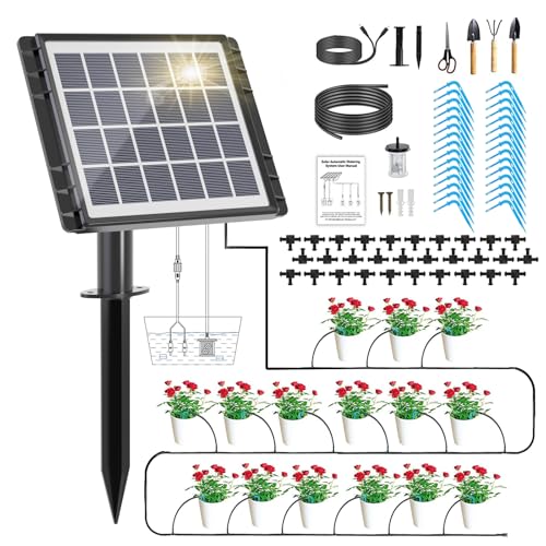 82FT Solar Drip Irrigation System Kit, Auto Watering for 30 Pots - size: 82FT Irrigation System-30 Pot