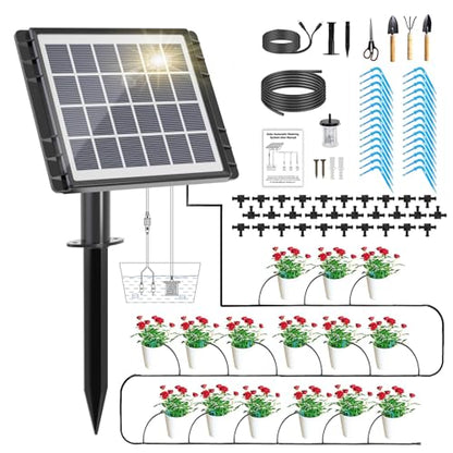 82FT Solar Drip Irrigation System Kit, Auto Watering for 30 Pots - size: 82FT Irrigation System-30 Pot