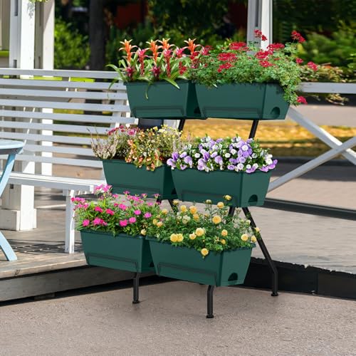 2 Column Vertical Raised Garden Beds 6 Planter Boxes Standing Garden Bed - color: Green