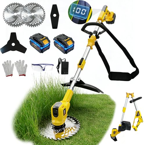 3-in-1 Cordless Weed Wacker, Electric Grass Trimmer with 2x4.0Ah Battery - color: Yellow