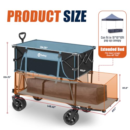 Sekey 400L Double-Decker Wagon, 500 lb Capacity, 50 in Extender - color: Blue