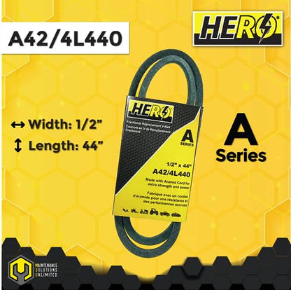 HERO® 1/2 inch x 44 inch Aramid Kevlar Lawn Mower Belt Replacement for Reference A42 4L440